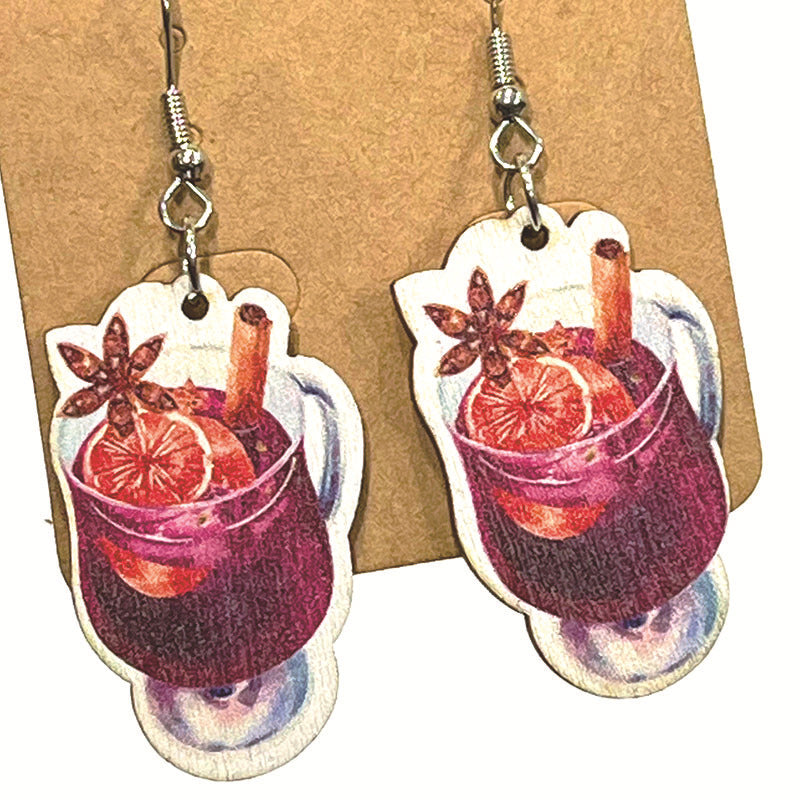 Wholesale 2 Pairs/pack Red Wine Party Drinking Cat Wooden Earrings